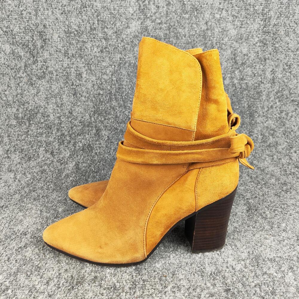 Banana Republic Boots Womens Size 8 Yellow Suede Ankle Wrap Block Heel Booties